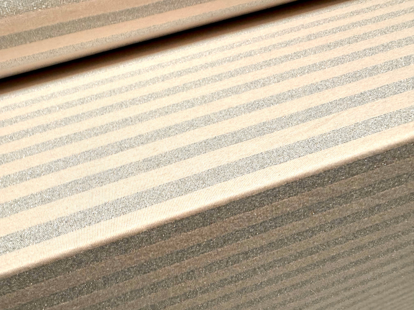 Metallic viscose spandex stretch single jersey fabric, per metre - stripe - oyster with silver lurex