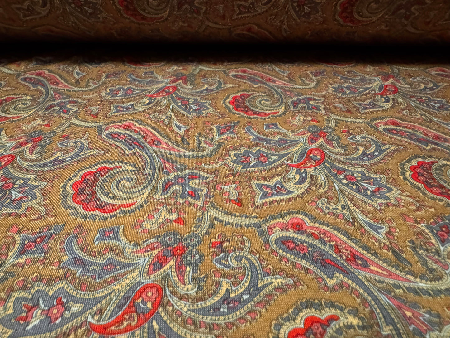 Soft handle single jersey fabric, per metre - paisley print - brown & red
