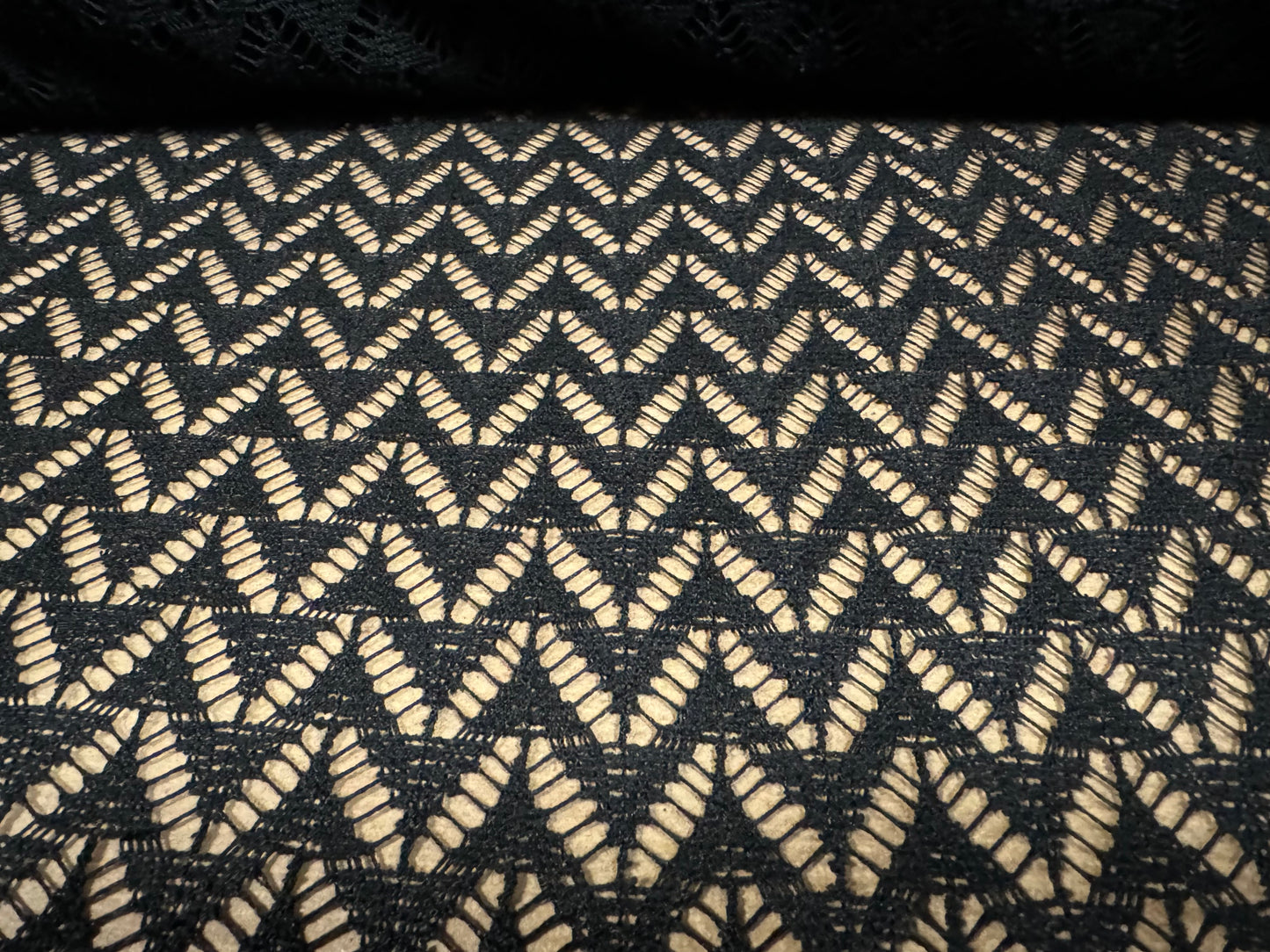 Crochet knit lace dress fabric, per metre - zigzag pattern - black