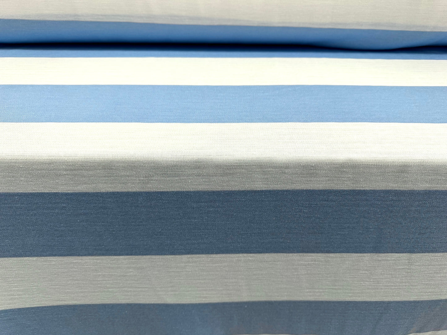 Knitwear jersey fabric, per metre - Rugby stripe - sky blue & white