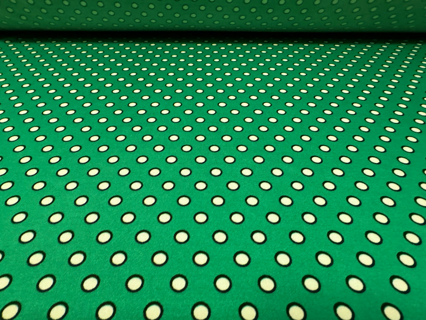 Stretch spandex single jersey fabric, per metre - Bright spot print - green