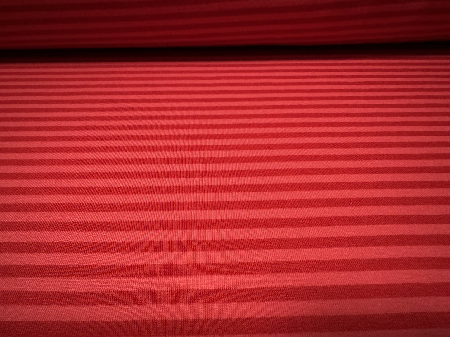Viscose spandex stretch single jersey fabric, per metre - stripe - red & cerise