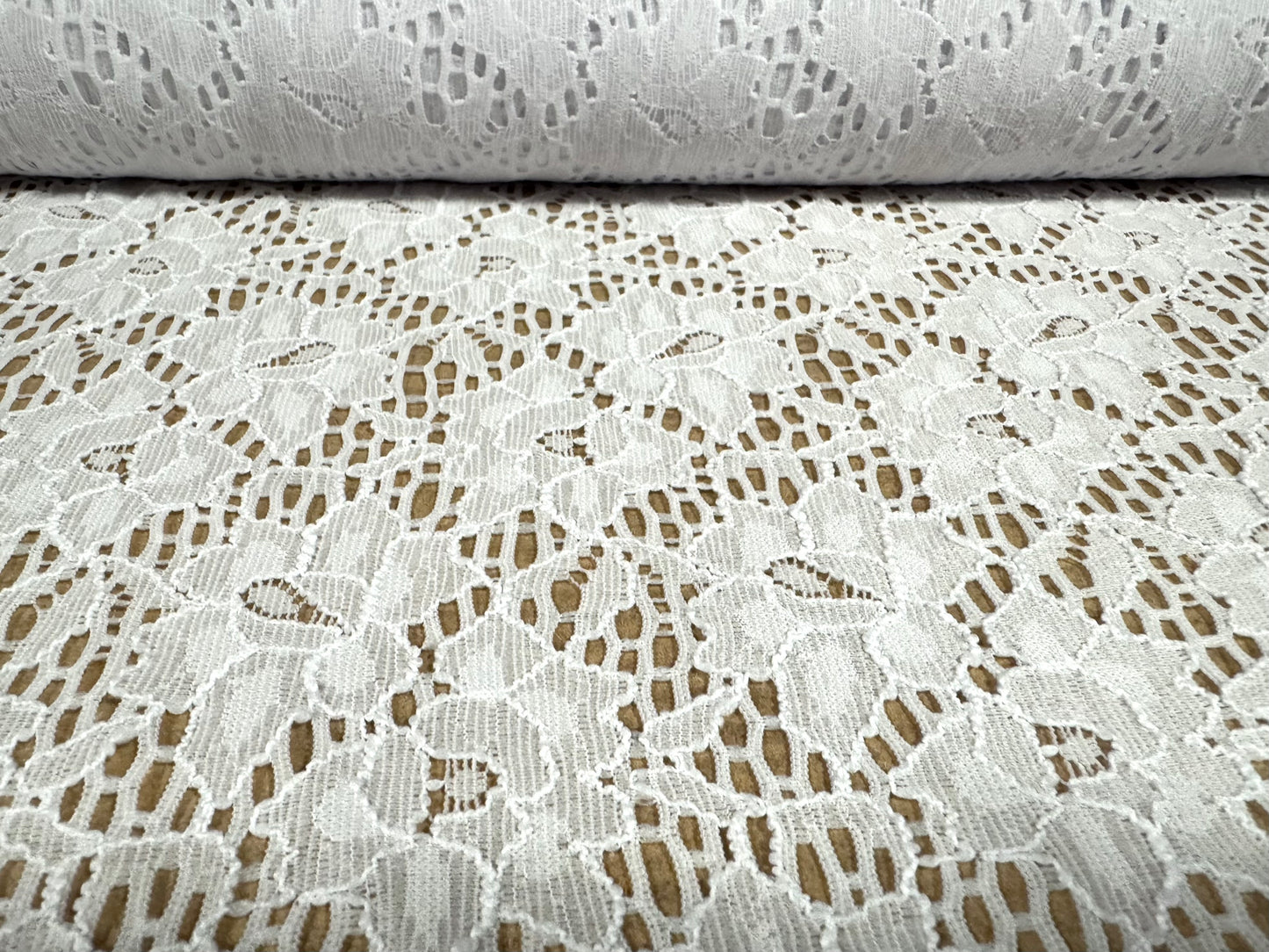 Soft corded stretch lace dress fabric, per metre - floral - white