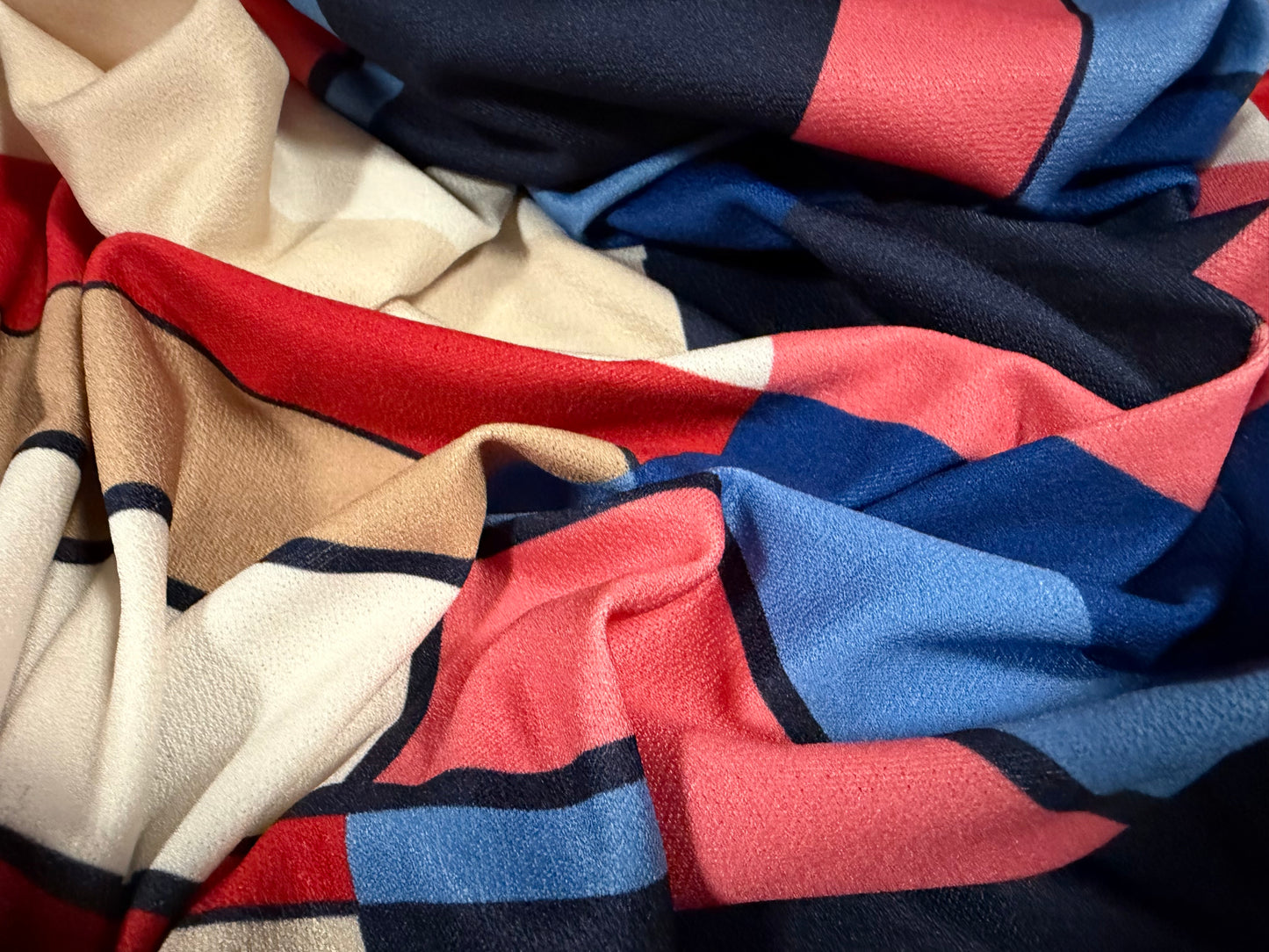 Stretch spandex crepe single jersey dress fabric, per metre - bias colour block print