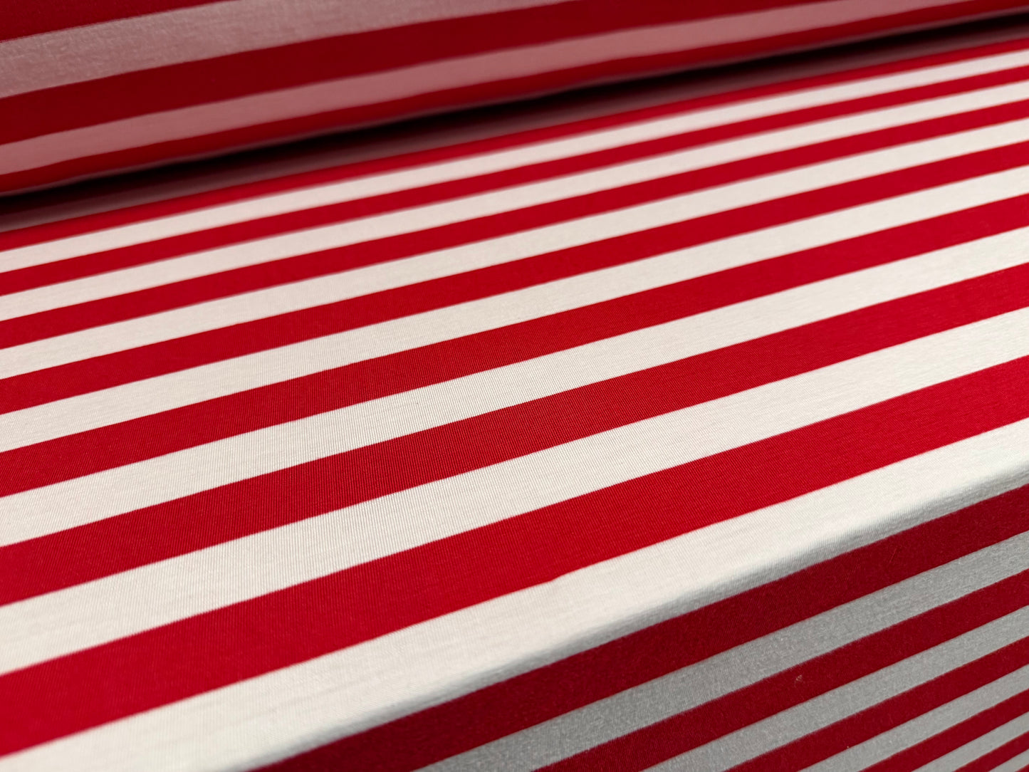 Viscose spandex stretch single jersey fabric, per metre - stripe - red & white