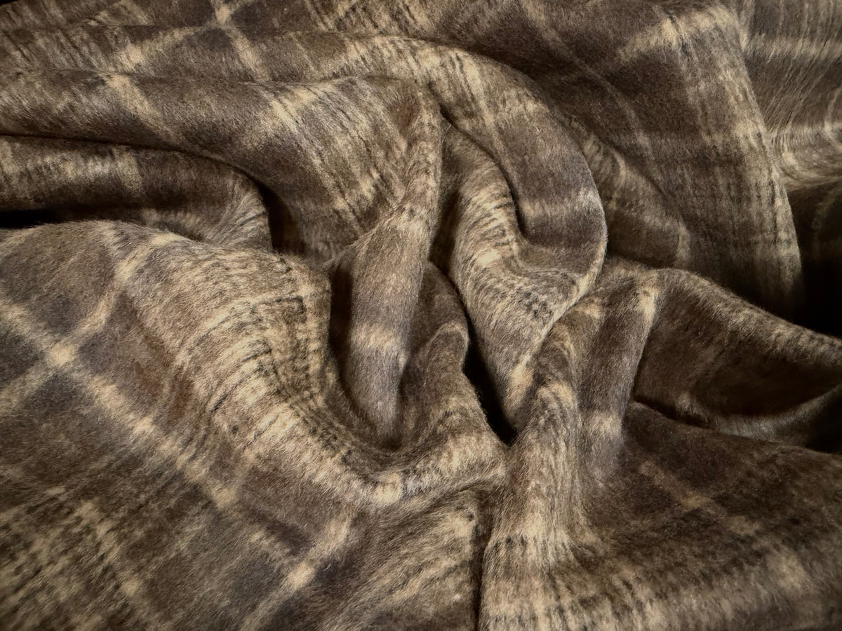 Heavyweight wool flannel fabric, per metre - tartan check - taupe