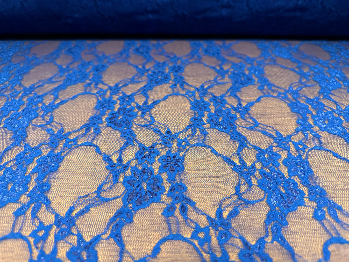 Stretch spandex mesh lace net fabric, per metre - floral pattern - electric blue