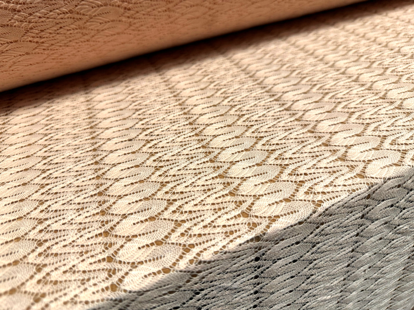 Crochet lace dress fabric, per metre - squiggle design - nude