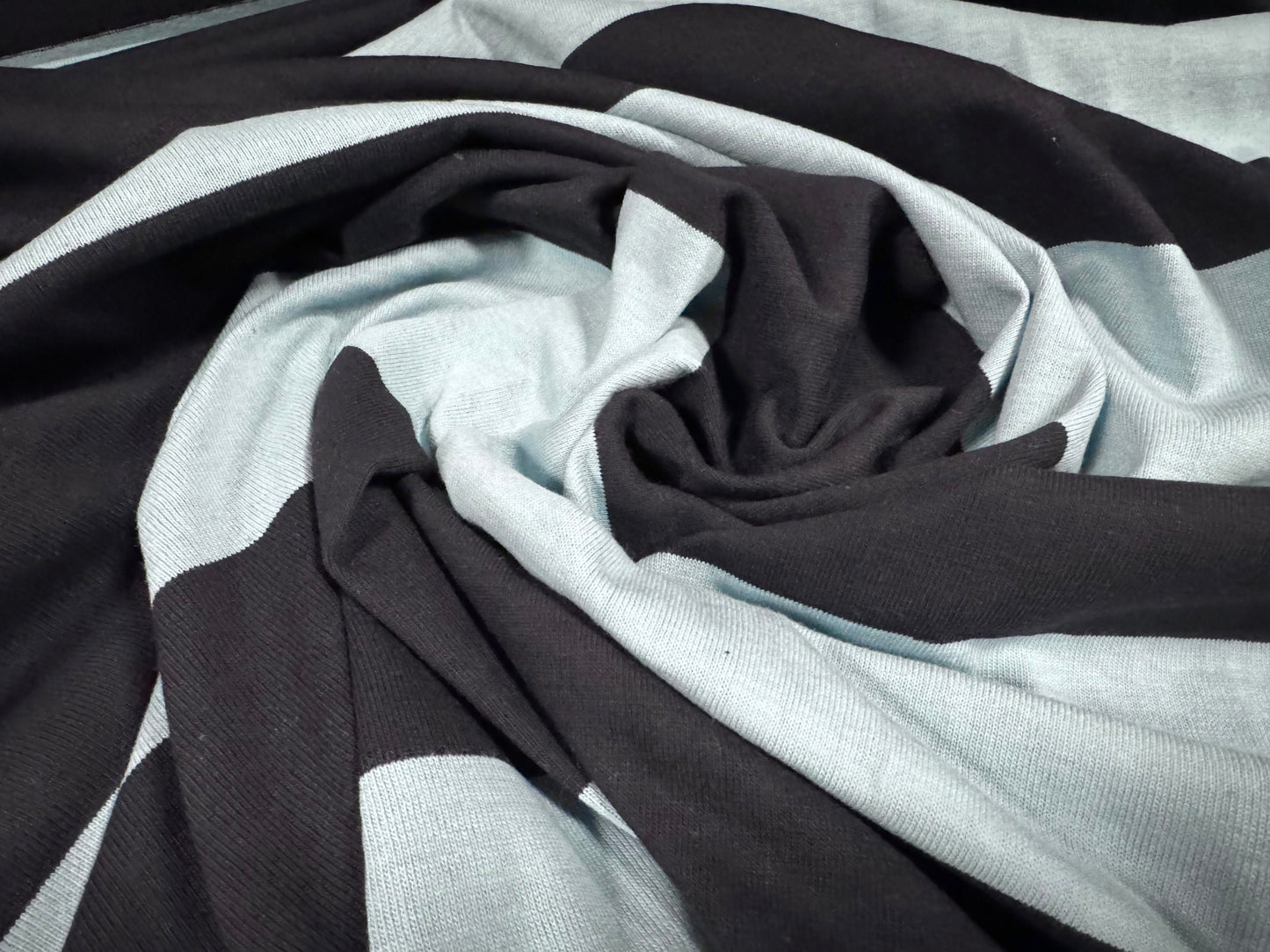 Cotton Knitwear rugby jersey fabric, per metre - stripe - navy & light blue