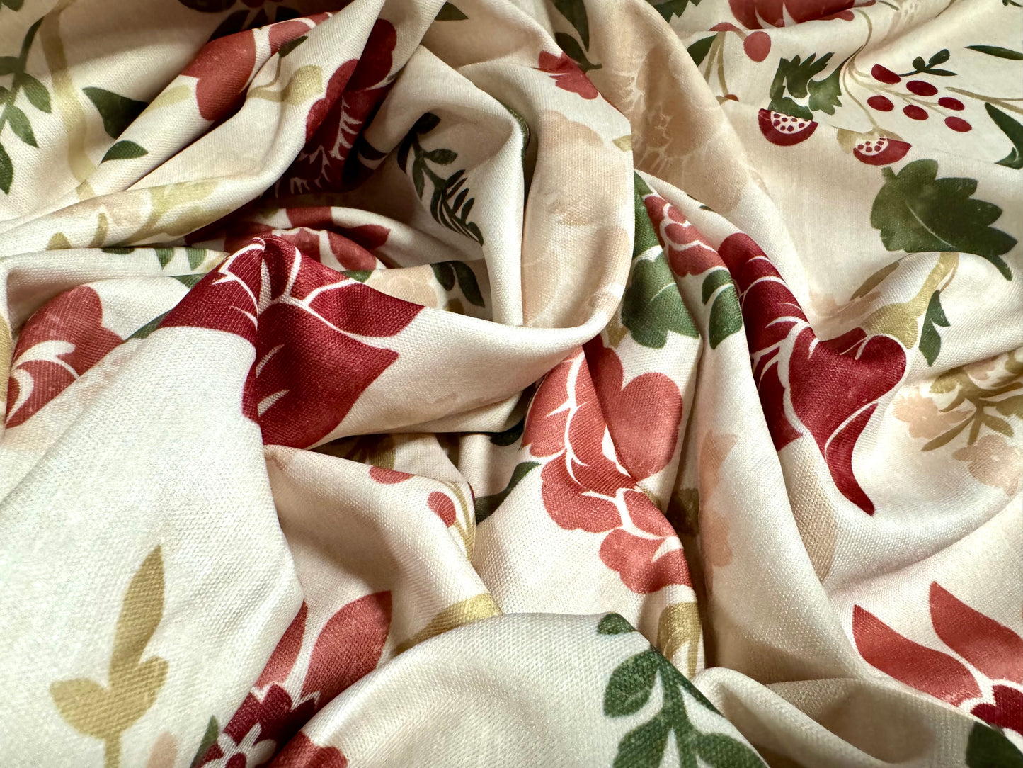 Soft furnishing double jersey fabric, per metre - Botanica Spring print - cream & wine