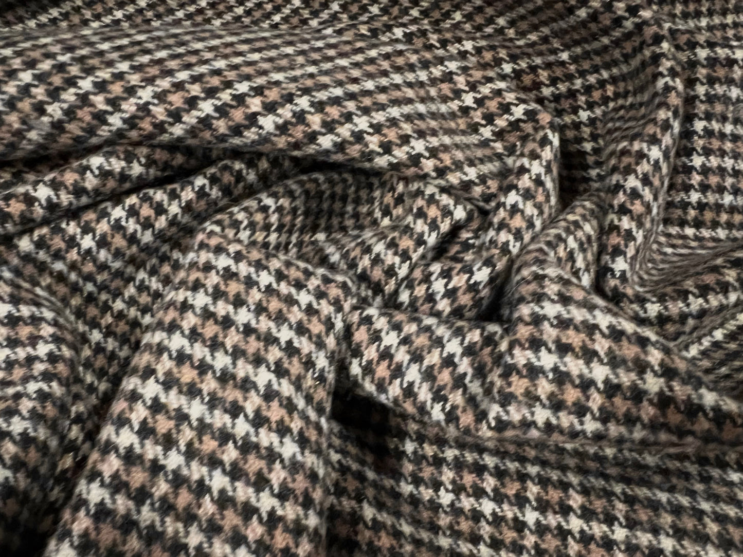 Wool mouflon coat jacket fabric, per metre - country check plaid - grey & brown
