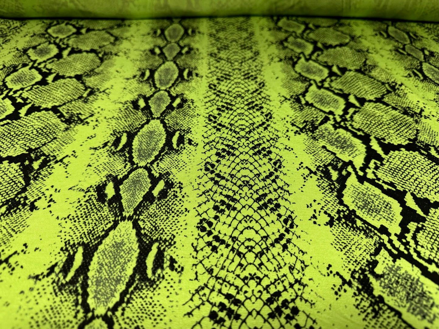 Viscose spandex stretch single jersey fabric, per metre - snakeskin animal print - lime green