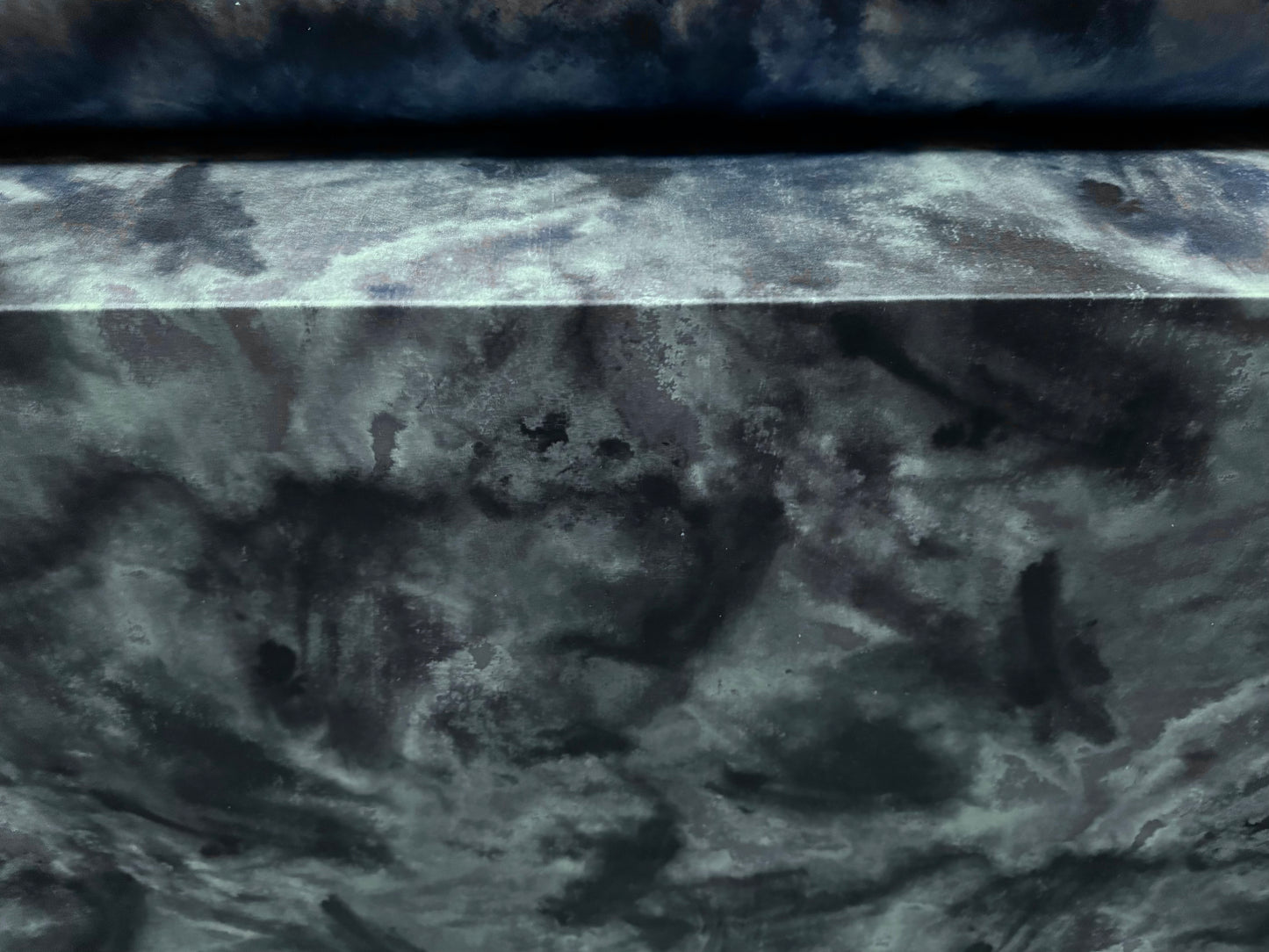 Soft touch stretch spandex single jersey fabric, per metre - stormy seas print - dark blue
