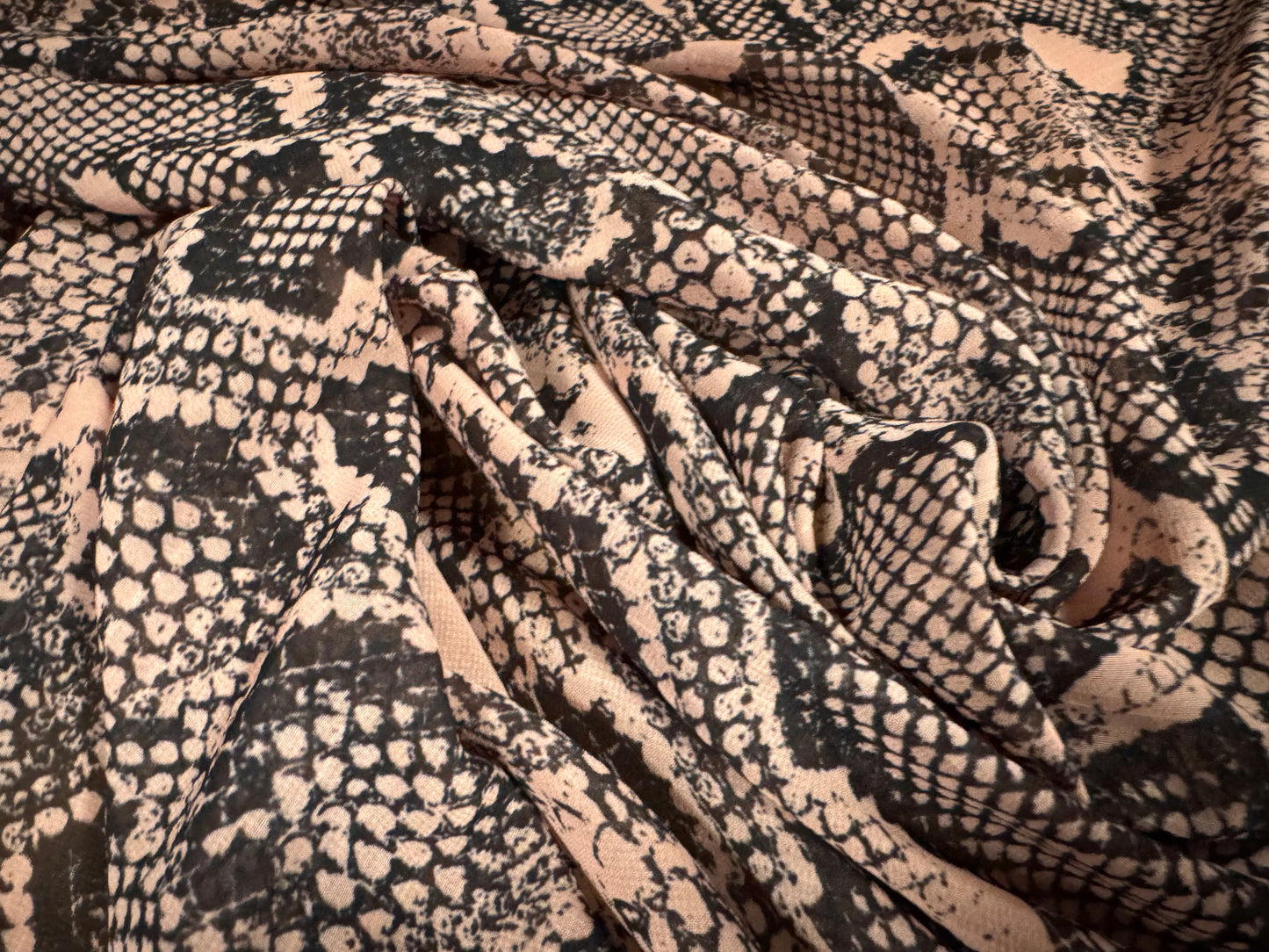 Chiffon woven dress blouse fabric, per metre - snakeskin print -dusky pink