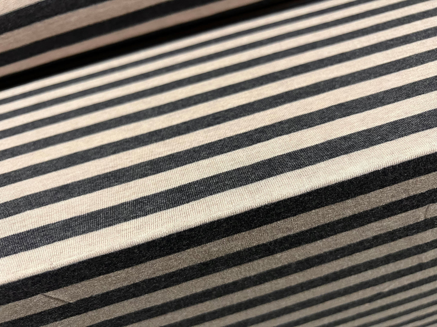 Stretch viscose blend single jersey fabric, per metre - stripe - grey & oatmeal