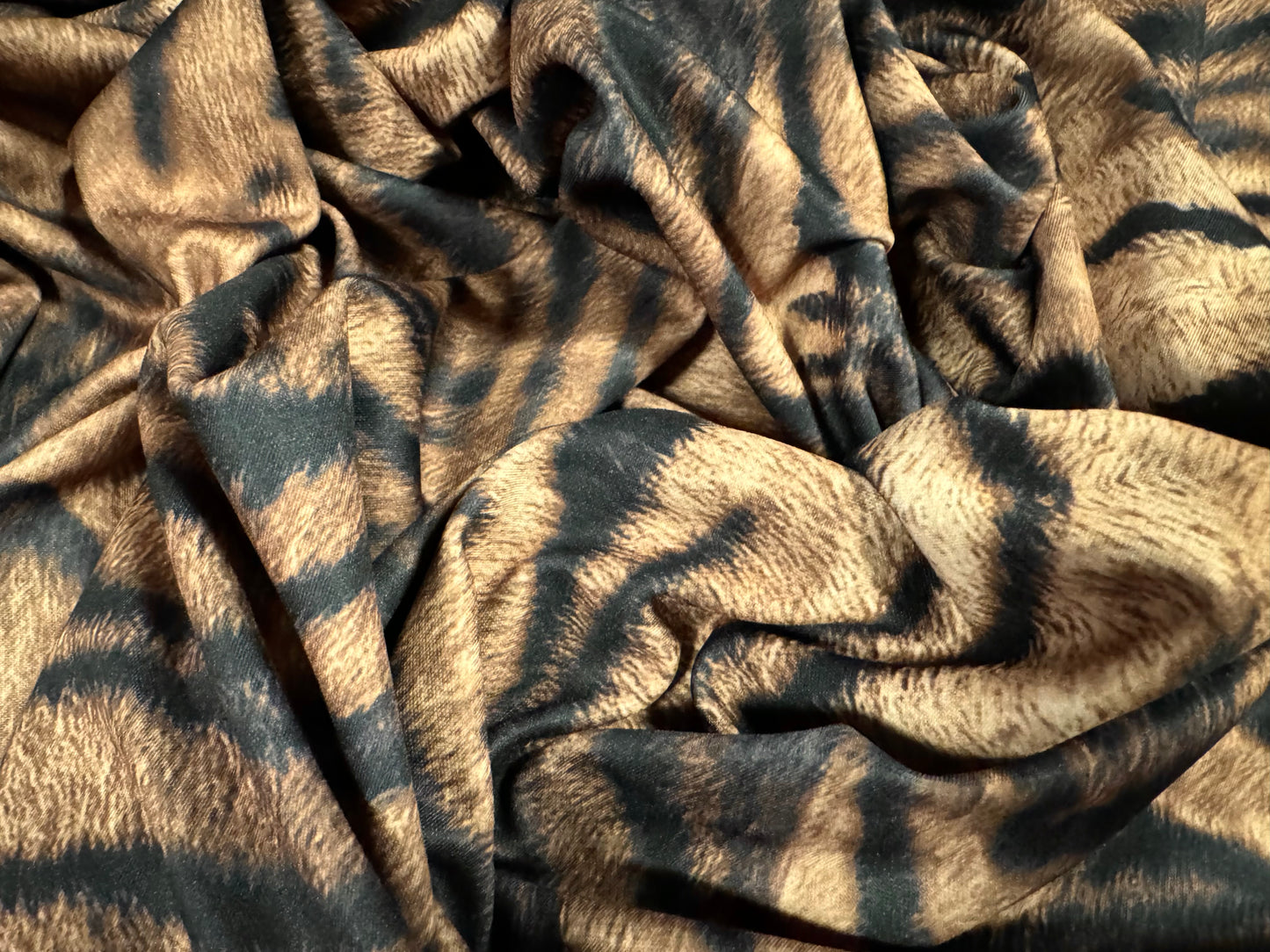 Scuba neoprene style double jersey stretch fabric, per metre - tiger jungle animal print