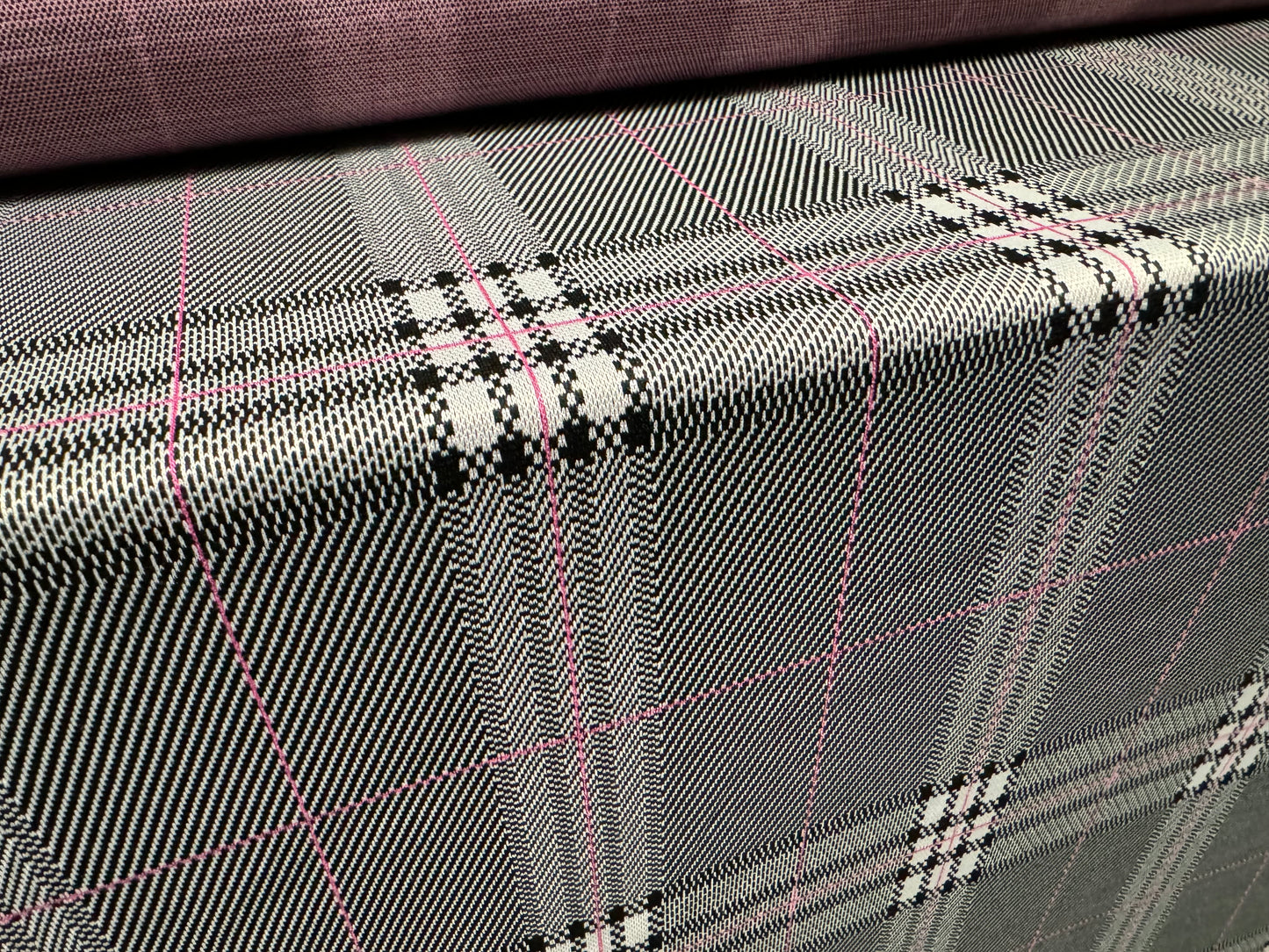 Double jersey dress fabric, per metre - check jacquard - grey & pink