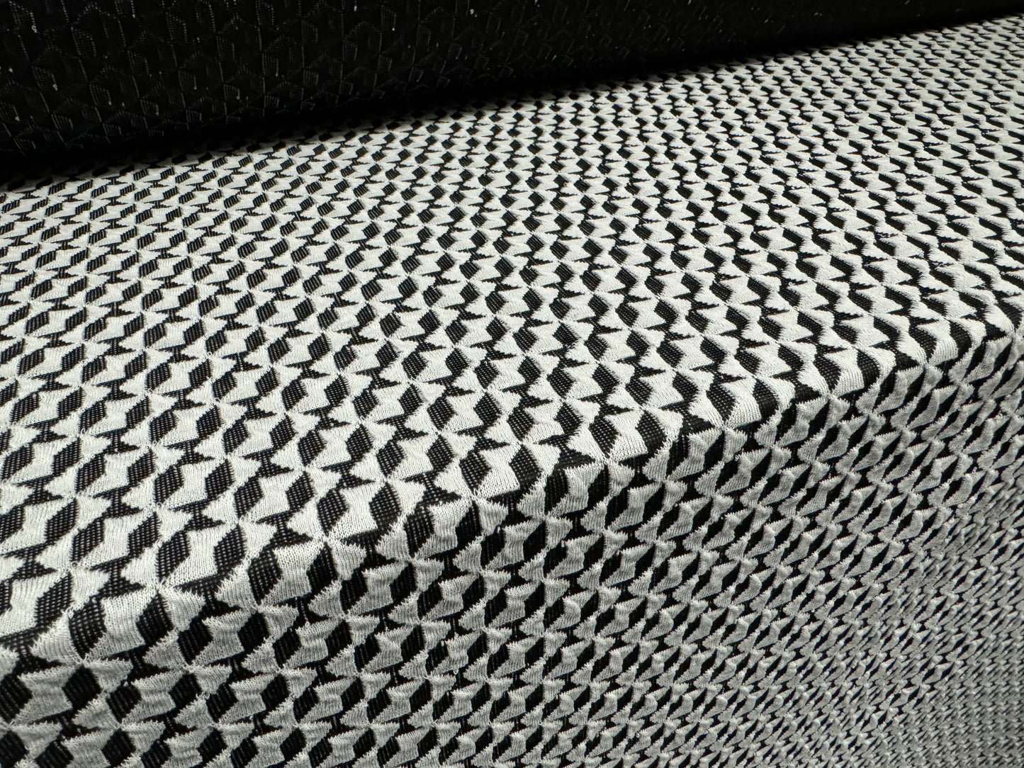 Double jersey knit fashion fabric, per metre - geometric jacquard - charcoal