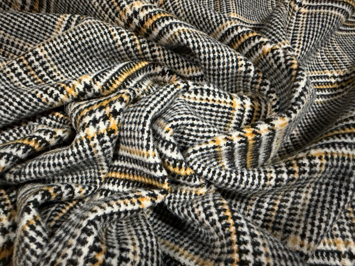 Wool flannel fabric, per metre - dogtooth check - black & gold