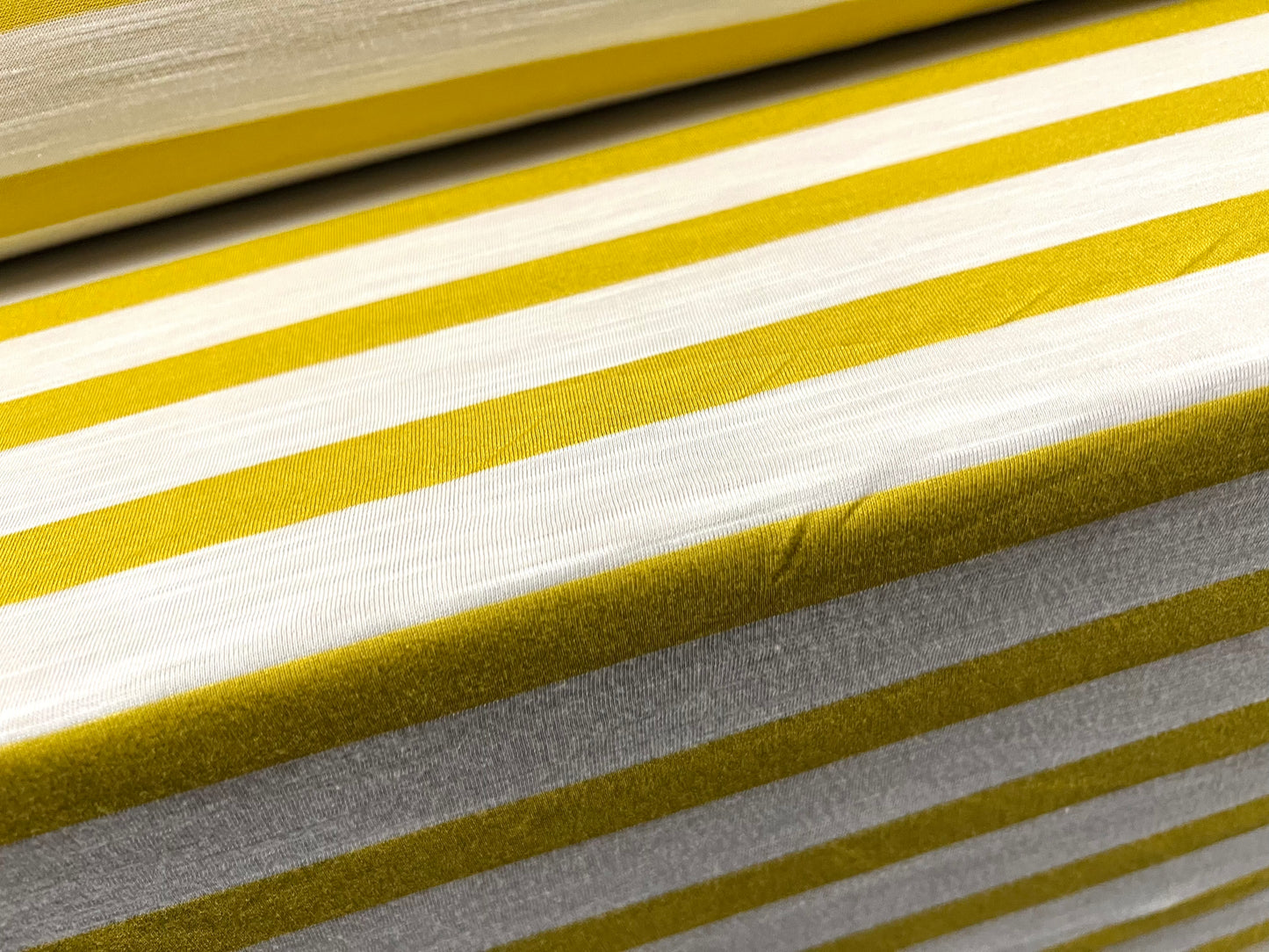 Soft handle slub single jersey fabric, per metre - stripe - mustard & white