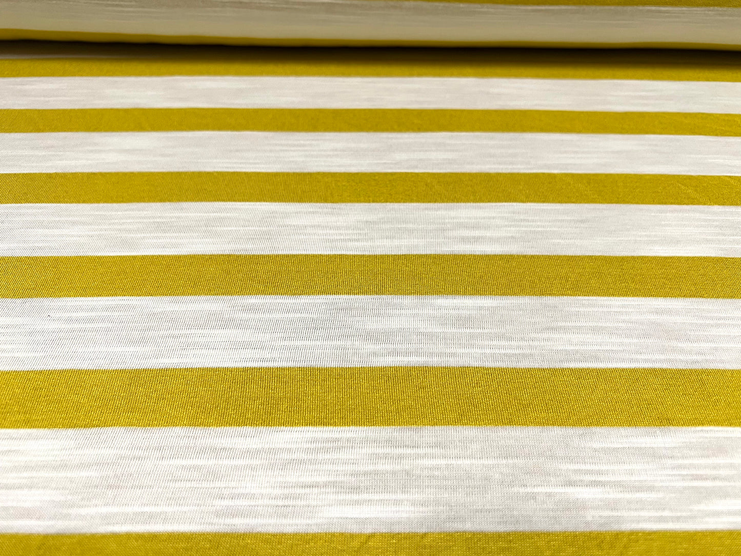 Soft handle slub single jersey fabric, per metre - stripe - mustard & white