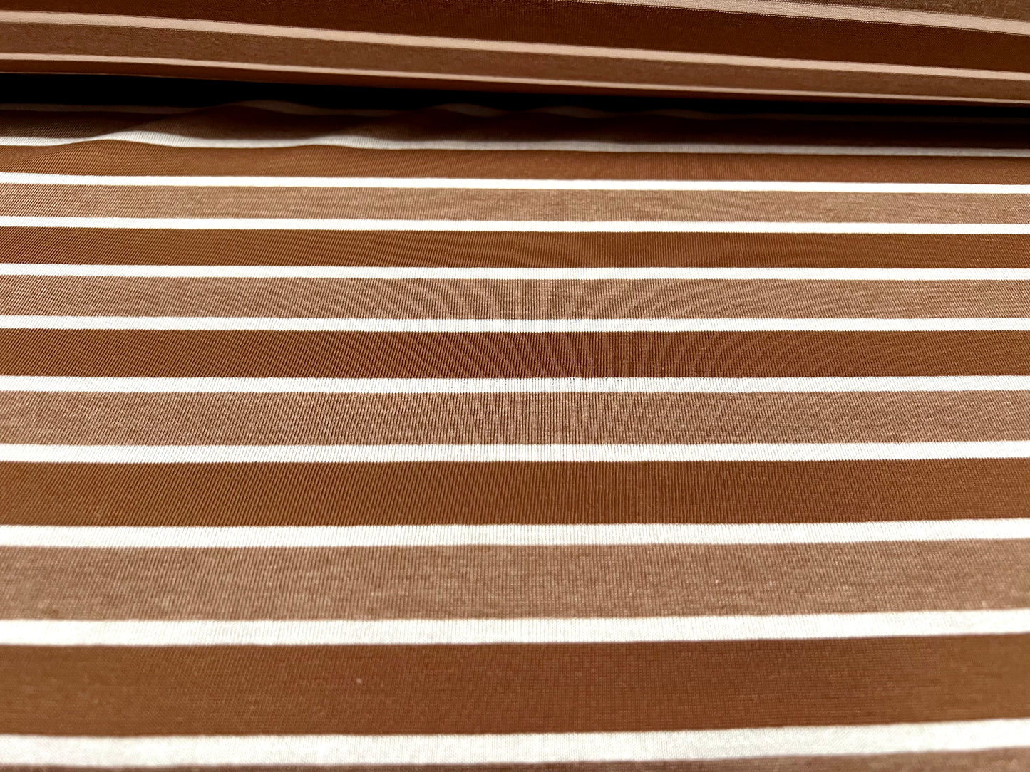 Viscose blend single jersey fabric, per metre - stripe - ochre brown & white