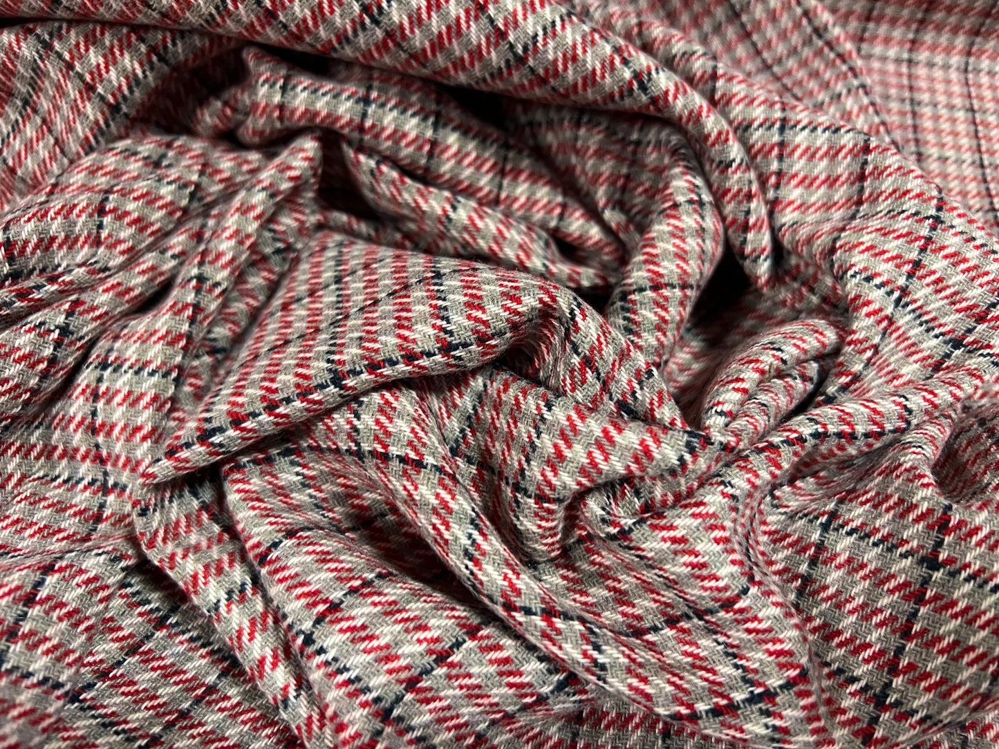 Wool blend woven fabric, per metre - check plaid design - red & grey