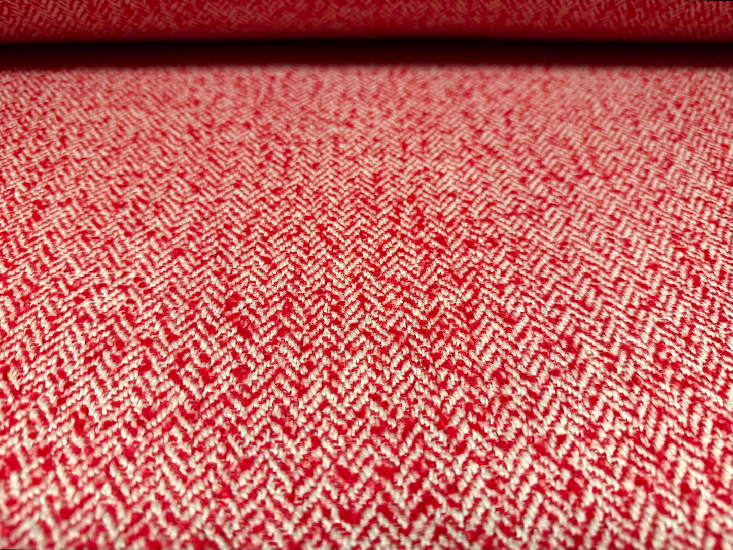Heavyweight wool bouclé fabric, per metre - herringbone - red