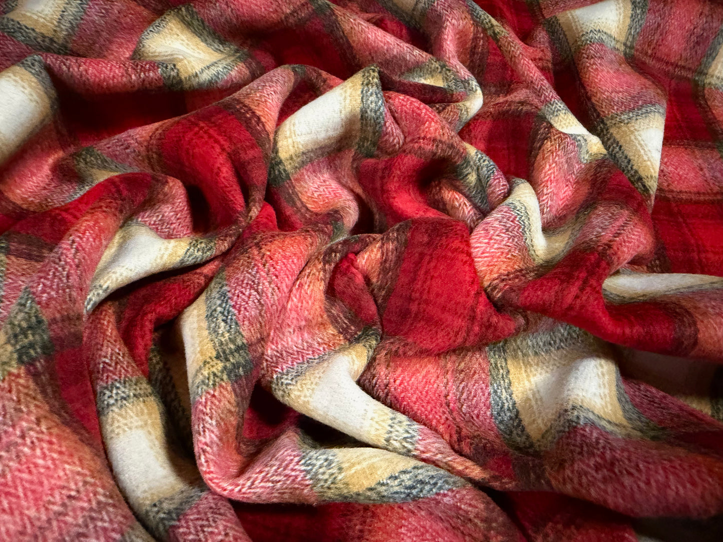 Wool flannel fabric, per metre - Stewart tartan - red