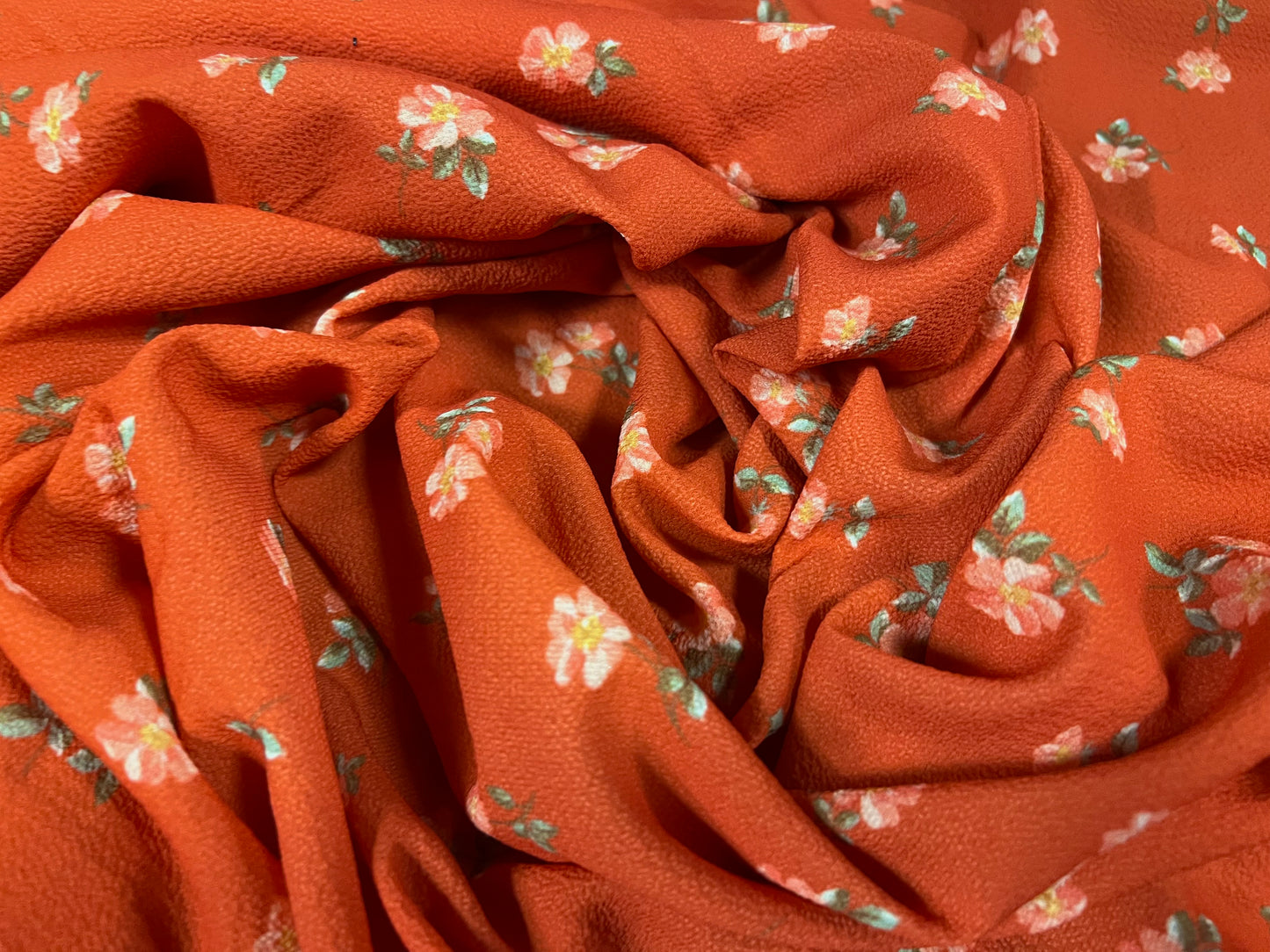 Pebble crepe woven stretch dress fabric, per metre - Ditsy flower print - orange