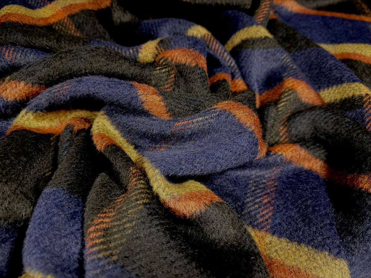 Soft wool flannel fabric, per metre - check - navy & burnt orange