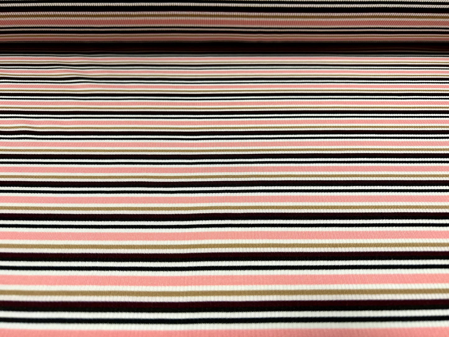 Stretch Spandex rib jersey fabric, per metre - stripe - pink black & beige