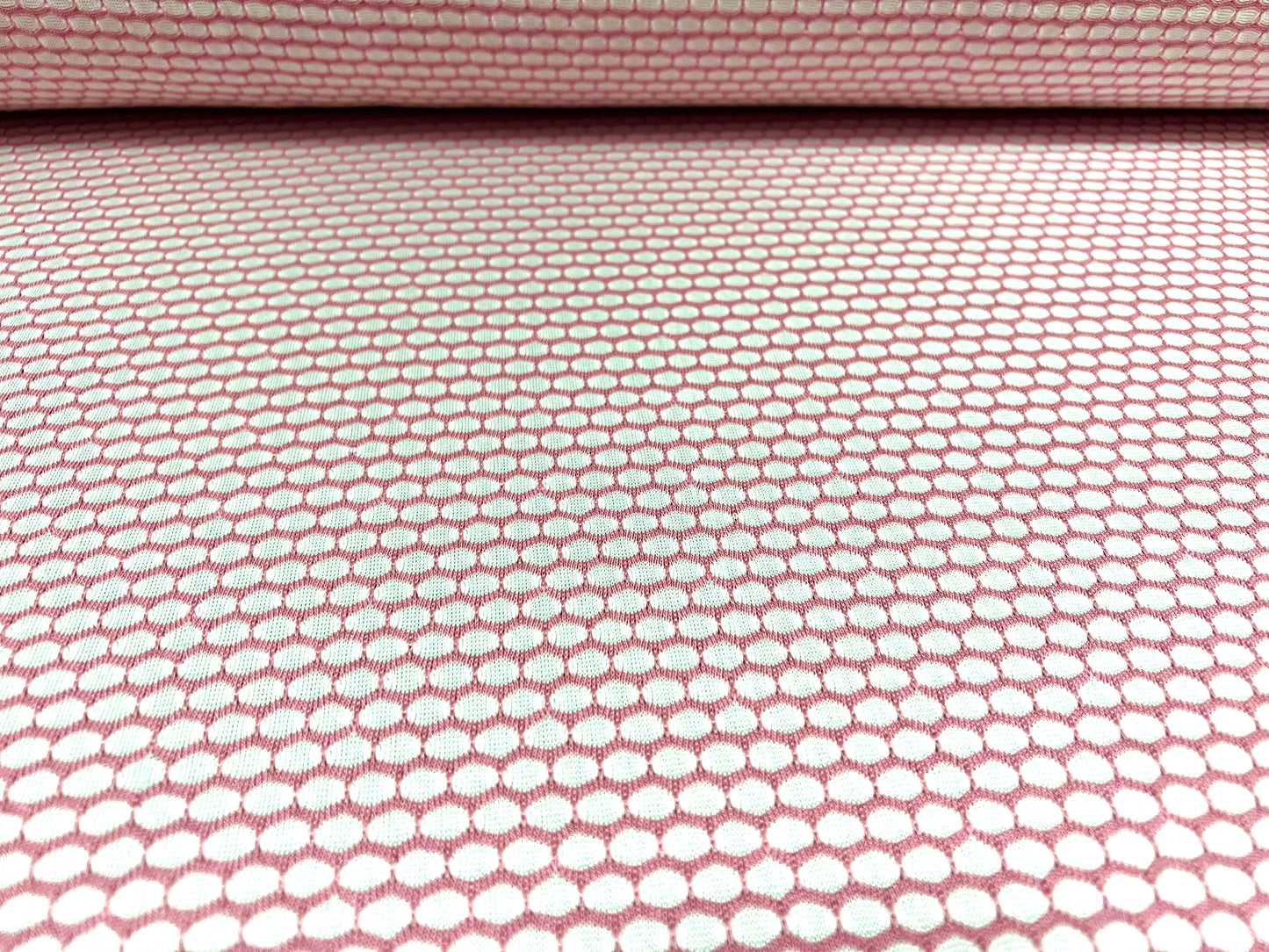 Jersey knit dress fabric, per metre - honeycomb jacquard - pink & white