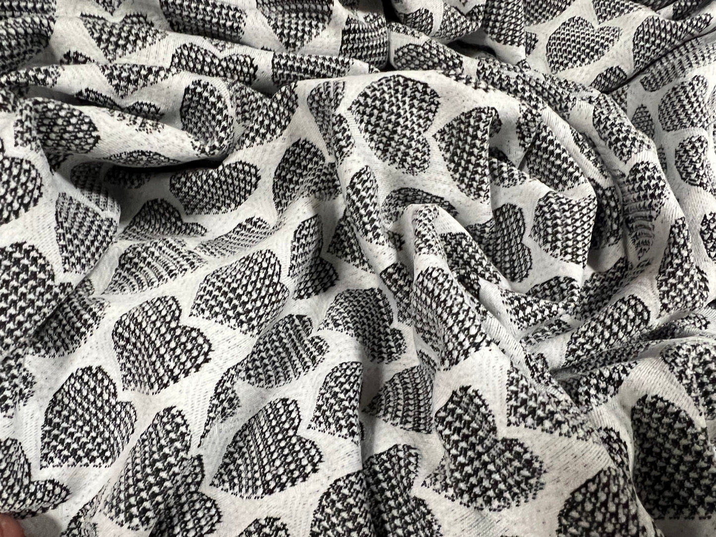 Double Jersey stretch fabric, per metre - love heart jacquard - silver grey