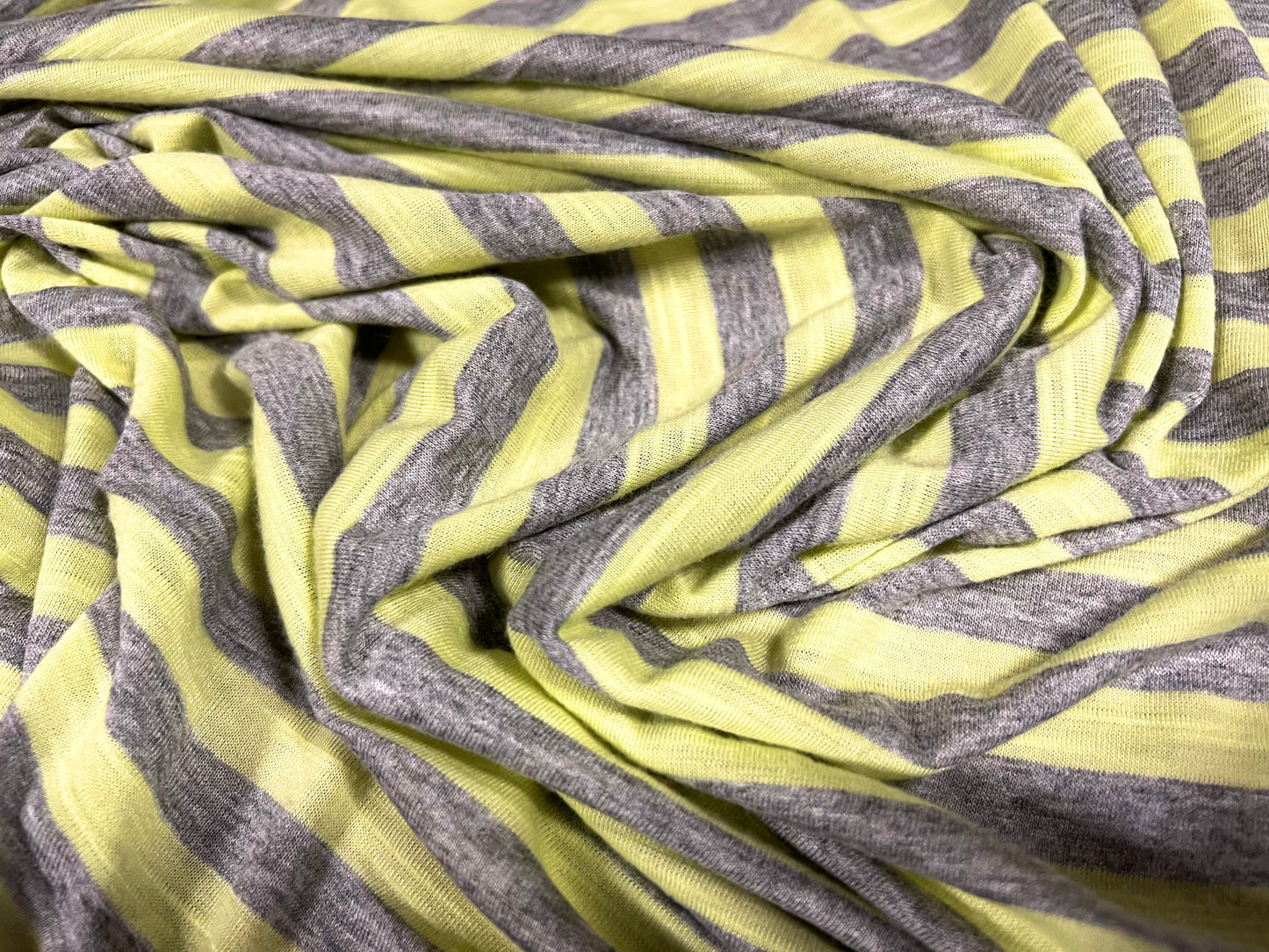 Viscose blend single jersey fashion fabric, per metre - stripe - citrus & grey marl