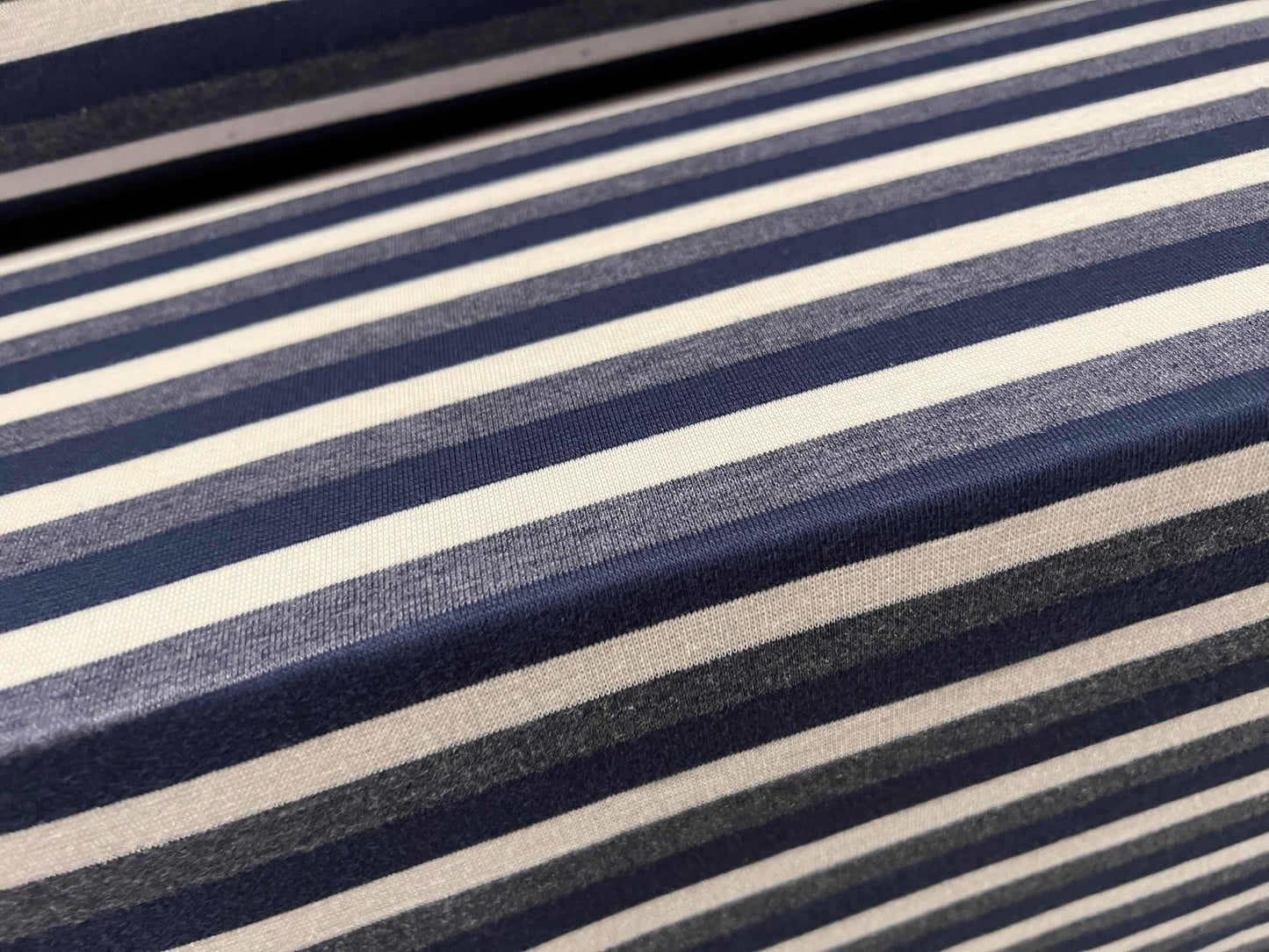 Ponte Roma double jersey knit stretch fabric, per metre - stripe - navy white & grey