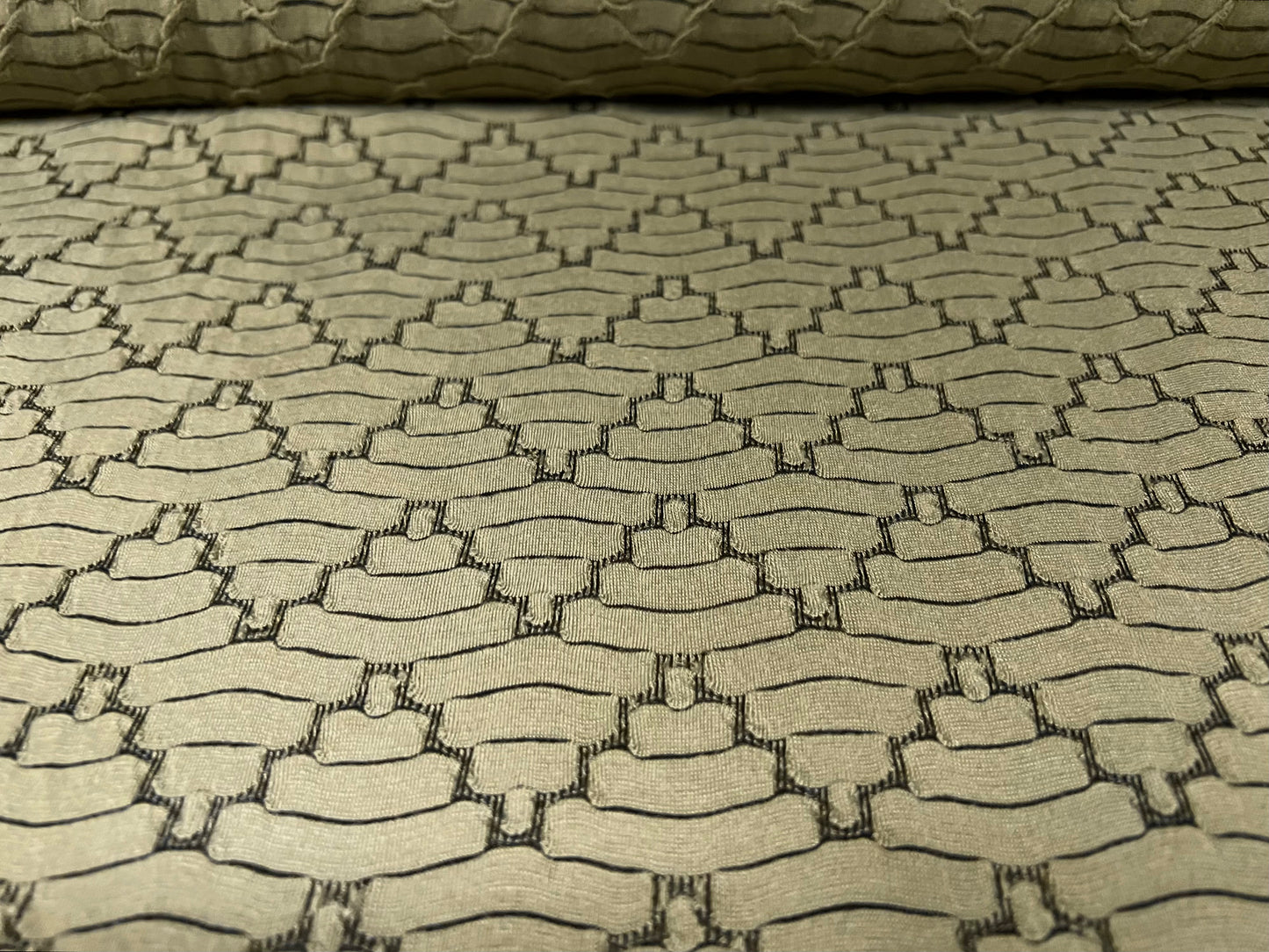 Double jersey stretch spandex fabric, per metre - Inca chevron jacquard - khaki green