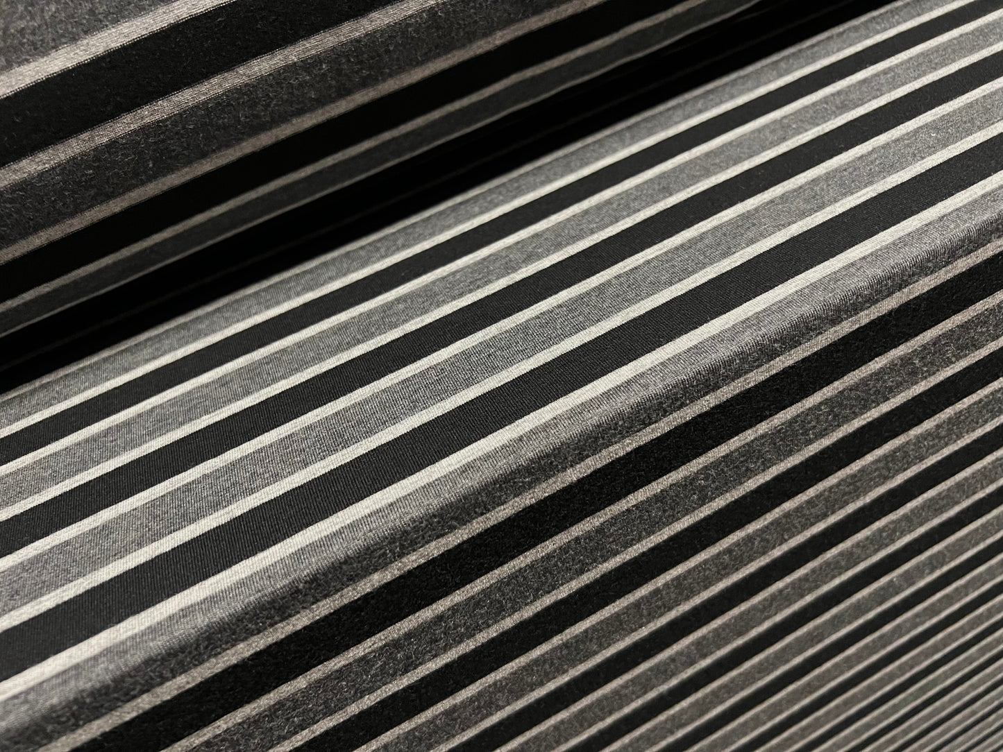 Viscose spandex stretch single jersey fabric, per metre - stripe - black & grey