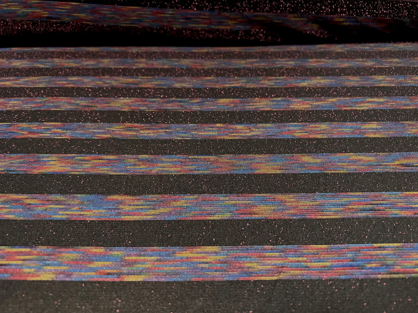 Metallic single jersey stretch spandex fabric, per metre - stripe - black rainbow 18mm