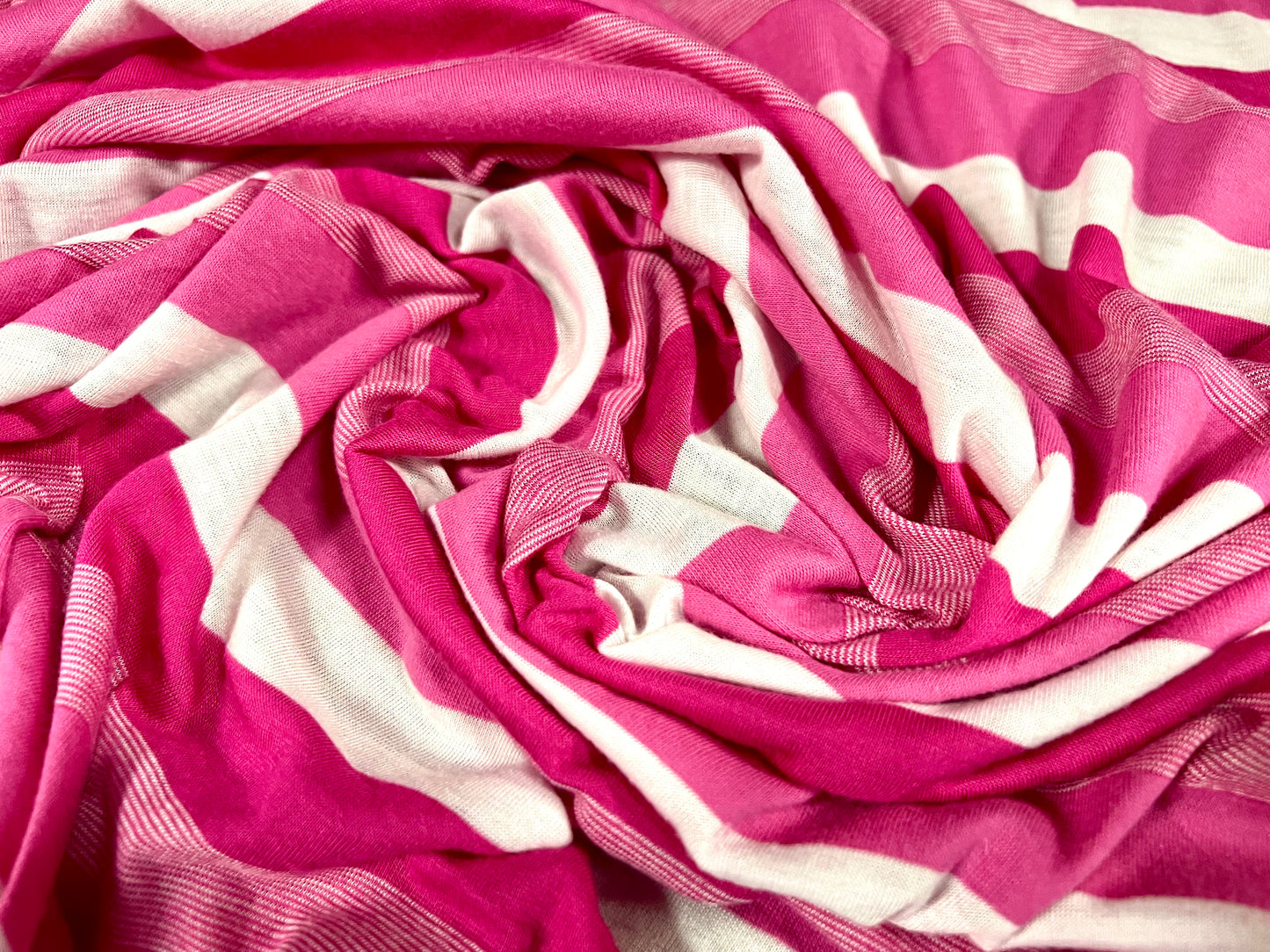 Viscose blend single jersey fashion fabric, per metre - stripe - cerise pink & white