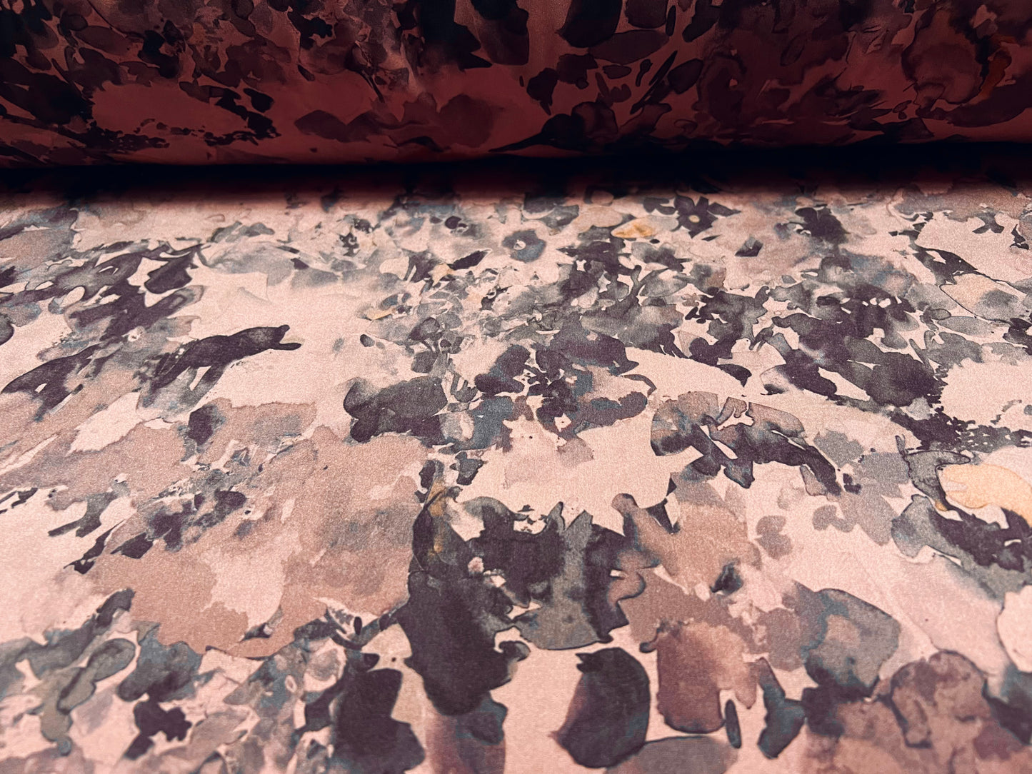 Swimwear stretch spandex jersey fabric, per metre - floral print - dusky pink grey & mustard