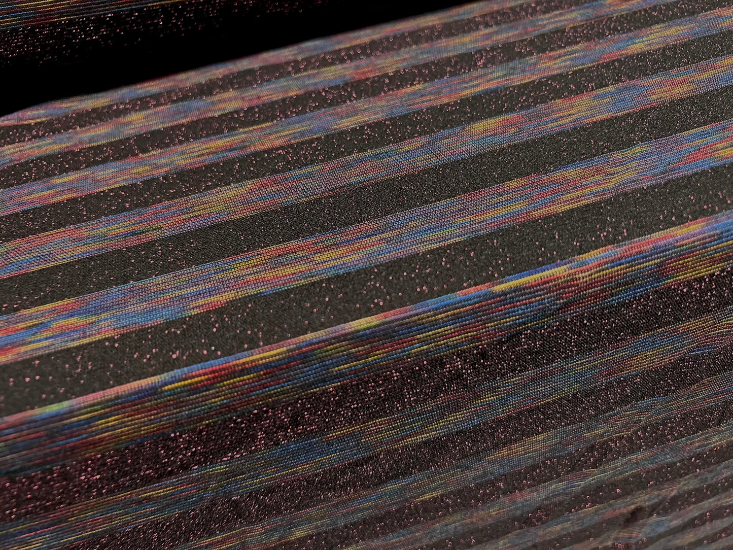 Metallic single jersey stretch spandex fabric, per metre - stripe - black rainbow 18mm
