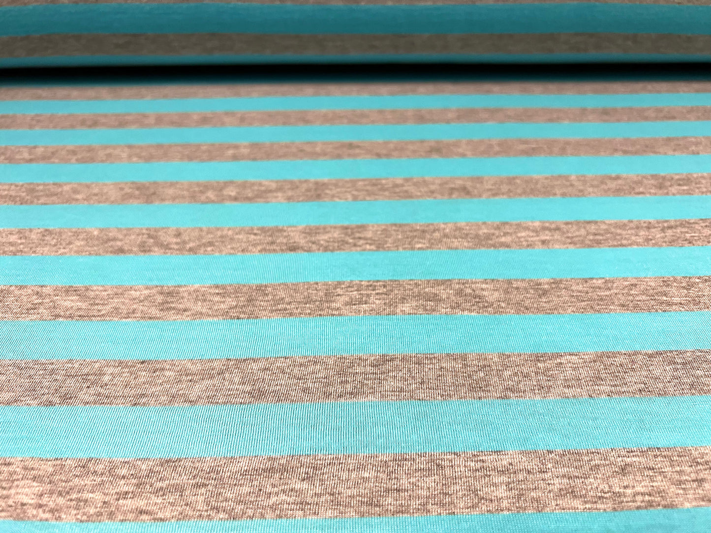 Viscose spandex stretch single jersey fabric, per metre - stripe - cyan blue & grey marl