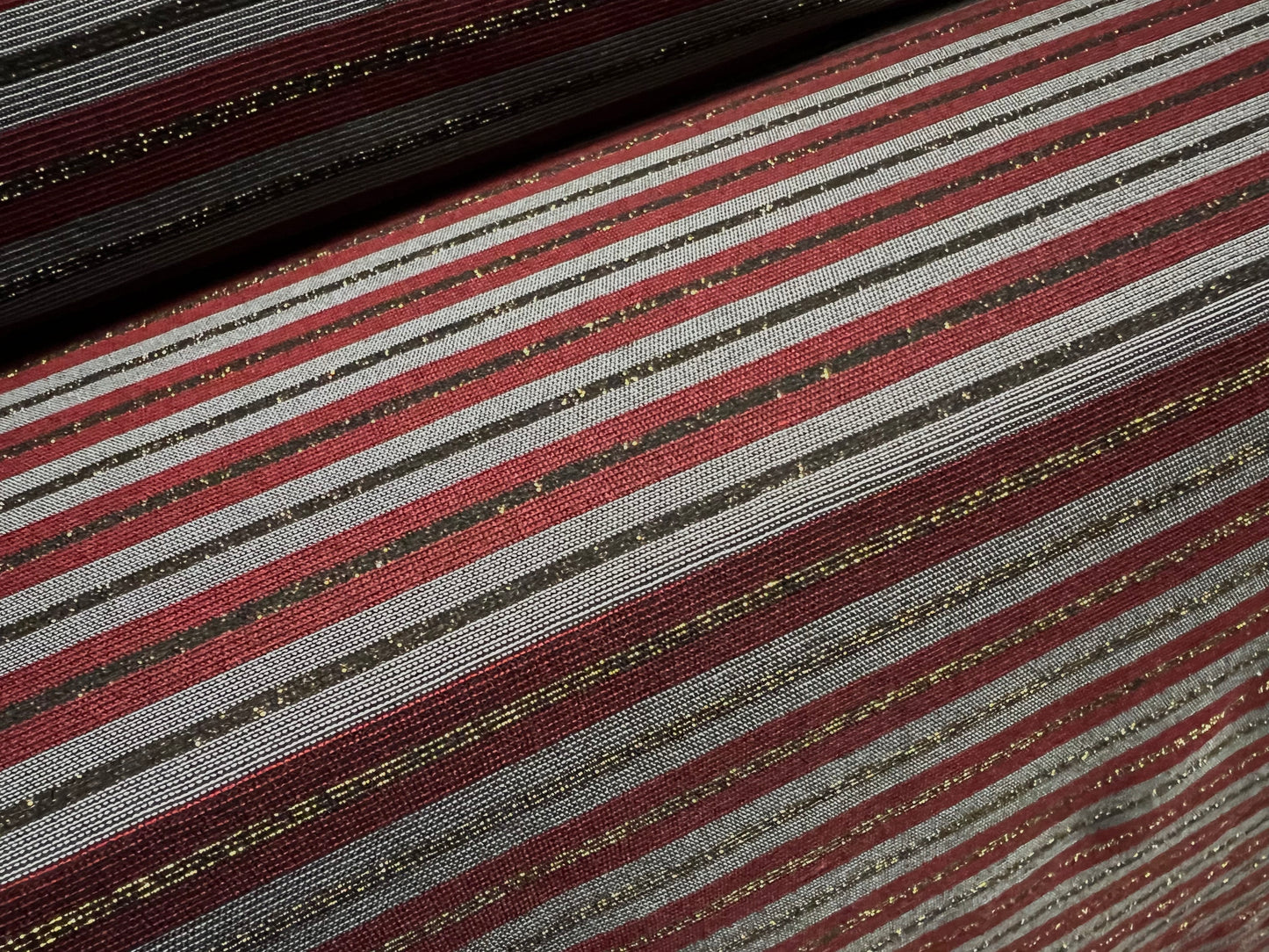 Metallic single jersey stretch spandex fabric, per metre - stripe - wine grey & gold