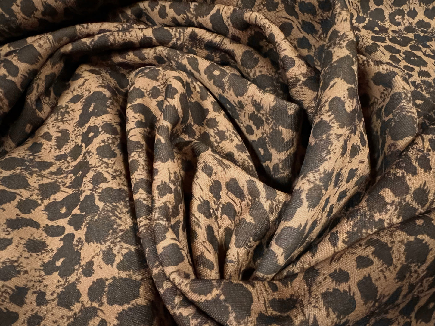 Scuba neoprene style double jersey stretch fabric, per metre - leopardskin floral fusion print - bronze