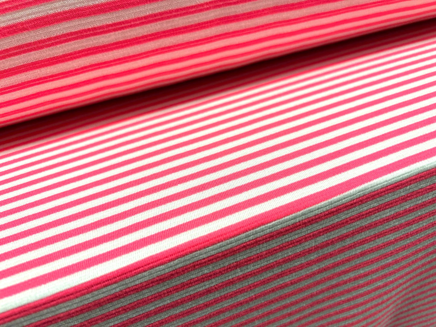 Ottoman rib double jersey fabric , per metre - stripe - fluorescent pink & white