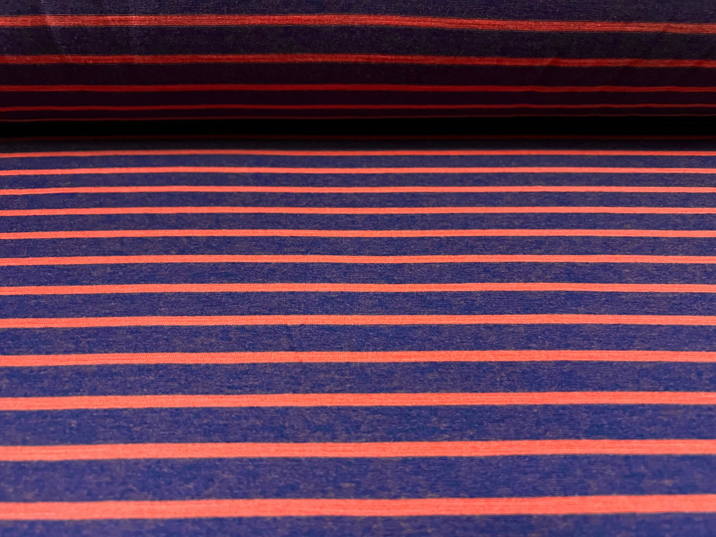 Viscose blend single jersey fashion fabric, per metre - stripe - indigo & red