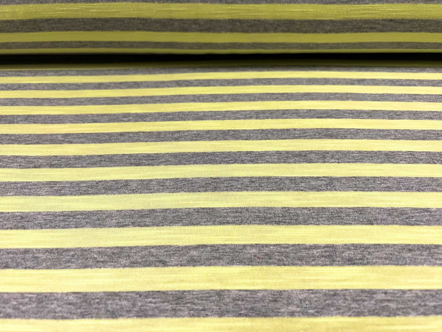Viscose blend single jersey fashion fabric, per metre - stripe - citrus & grey marl