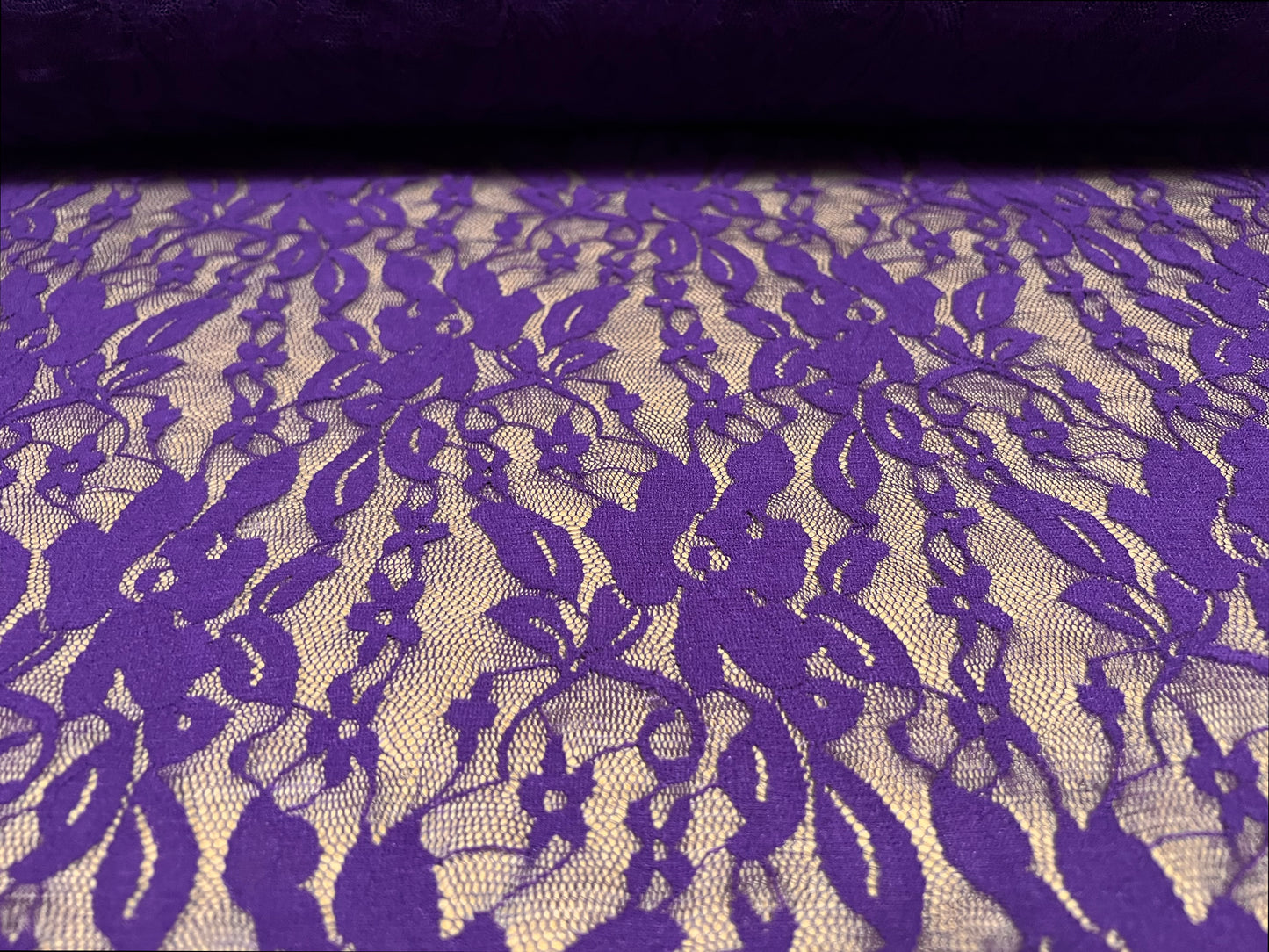 Floral Stretch spandex mesh lace net fabric, per metre - Royal purple