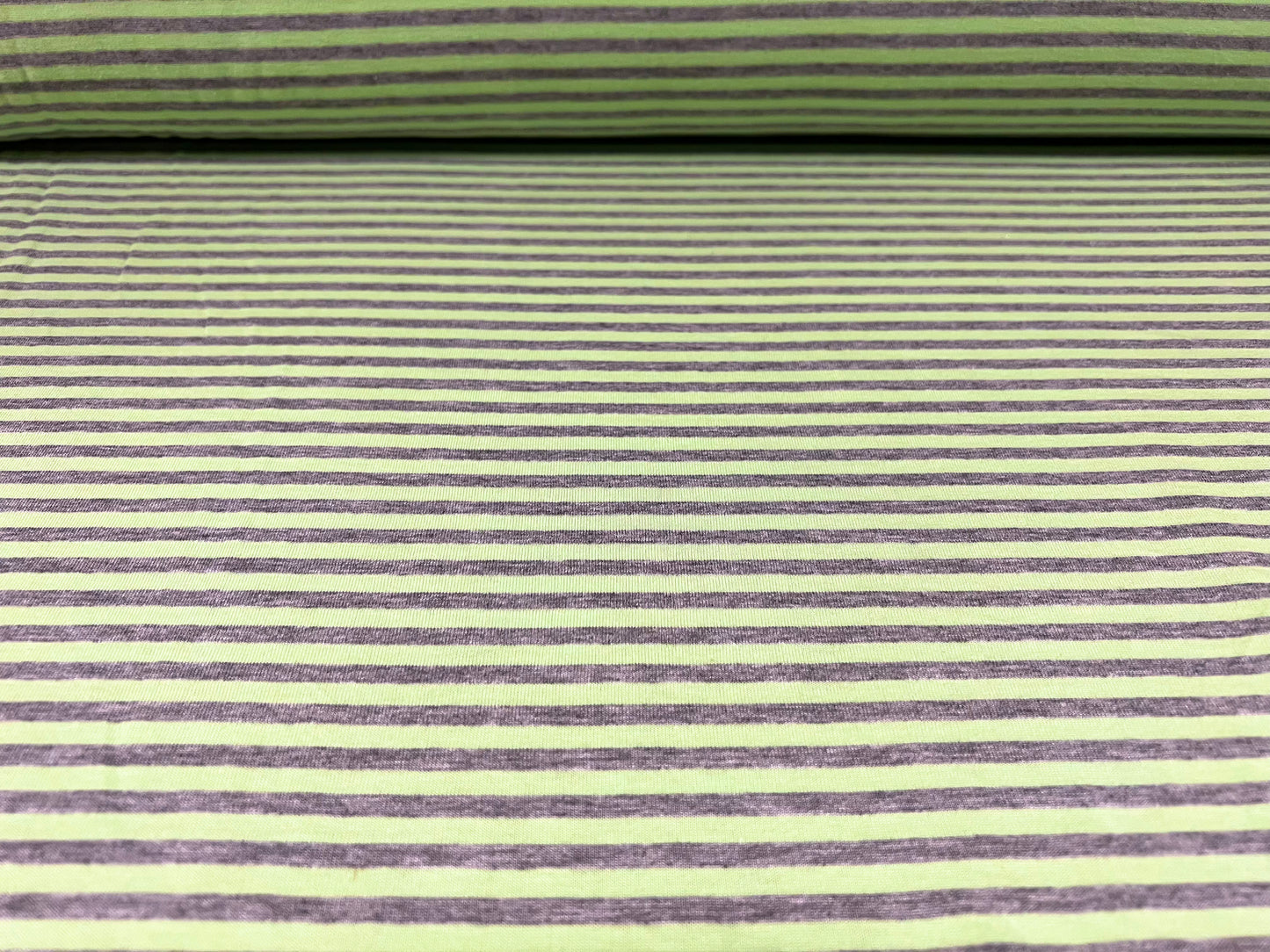 Viscose blend single jersey fashion fabric, per metre - stripe - green & grey marl